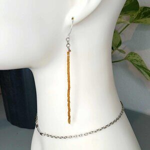 Long Beaded Tourmaline Gemstone Dangle Earrings, 4"